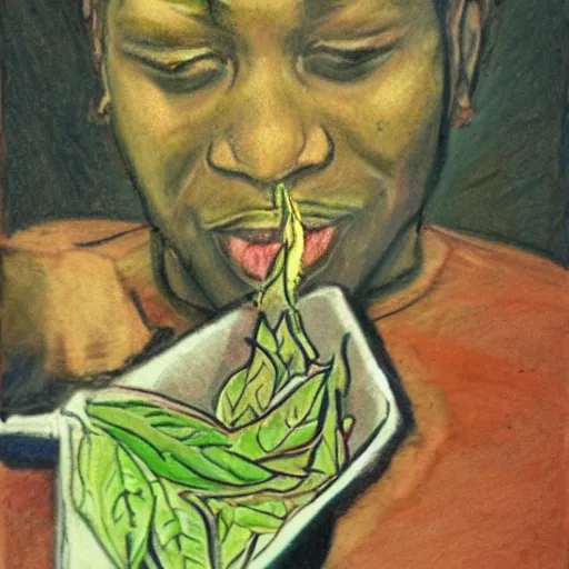 Image similar to the feeling i get when i get my hands on some damiana and am able to smoke it, self - portrait, sketch, color restoration, sharpen, refined spontaneity