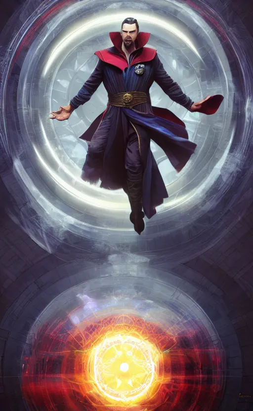 Prompt: dr strange looking into a portal hopping and time warping with reckless abandon, masterpiece digital painting by Greg Rutkowski, Alex Grey, artstation, 4k wallpaper