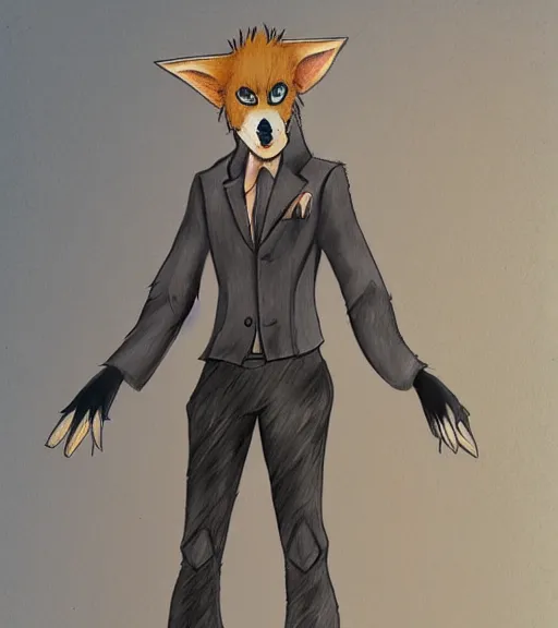 Image similar to expressive stylized master furry artist digital colored pencil painting full body portrait character study of the anthro male anthropomorphic sergal fursona animal person wearing clothes by master furry artist blotch