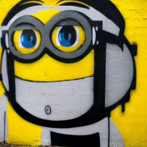 Prompt: Graffiti of a minion by Banksy