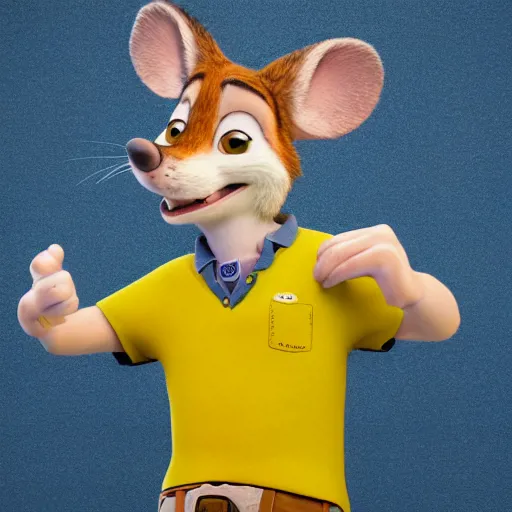 Image similar to 3 d render, portrait, upper body shot, mid shot, anthropomorphic mouse, female, wearing denim short shorts and a off yellow tank top shirt, solo, in the style of zootopia