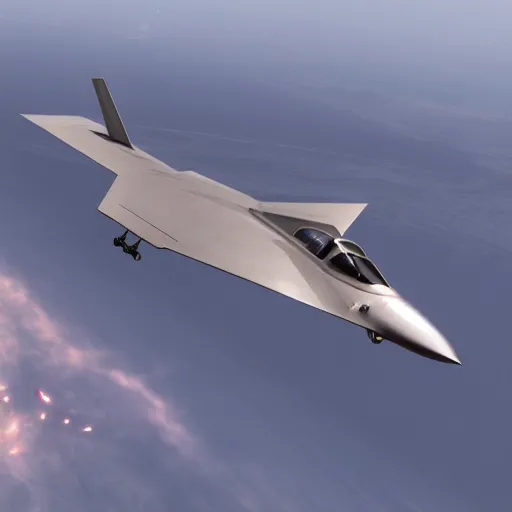 Image similar to insane detail, hyper - realistic, 3 d model, a stealth fighter jet attacking a ufo in mid - air