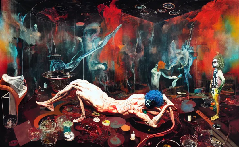 Image similar to deloused in the comatorium by the mars volta album cover, extremely intricate and detailed, by painted by francis bacon, adrian ghenie, and james jean. 8 k cinematic lighting, hyper realism