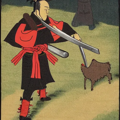 Image similar to angry samurai cutting the beaf