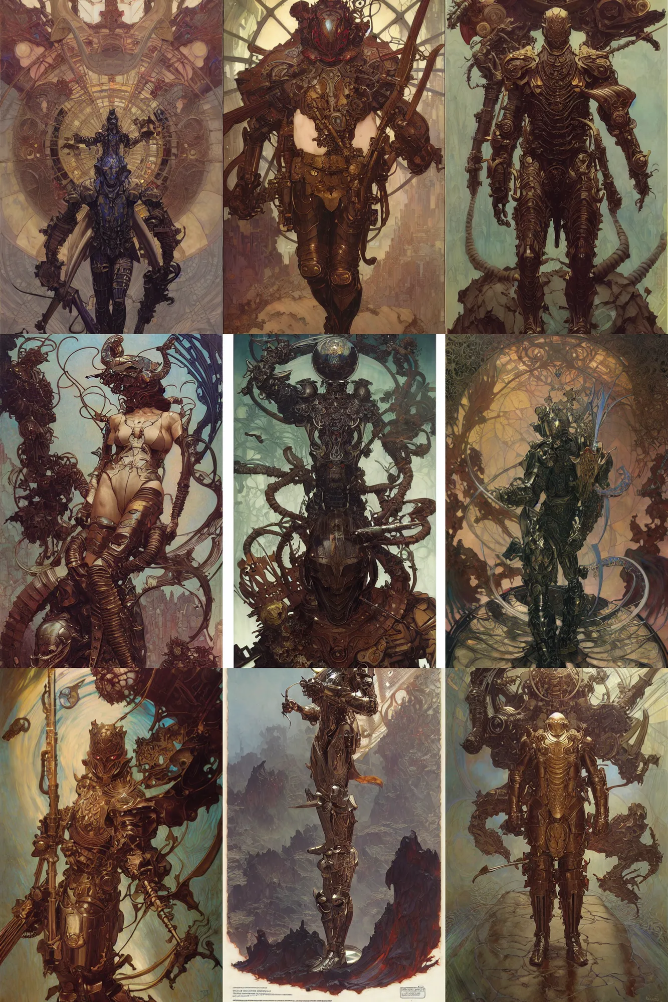 Prompt: male diabolical full body organic armor, fantasy, art by joseph leyendecker, donato giancola, peter mohrbacher, ruan jia, marc simonetti, ayami kojima, cedric peyravernay, alphonse mucha, victo ngai