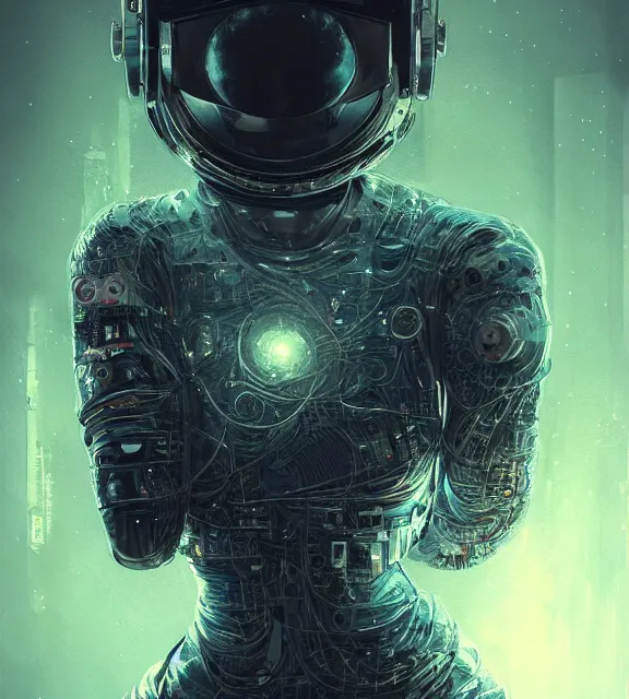 Prompt: hyperrealistic portrait of a woman monster astronaut, full body portrait, well lit, intricate abstract. cyberpunk, intricate artwork, by tooth wu, wlop, beeple. in the style of jin kagetsu, james jean and wlop, highly detailed, sharp focus, intricate concept art, digital painting, ambient lighting, 4 k, artstation