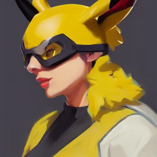 Image similar to greg manchess portrait painting of the pikachu as overwatch character, medium shot, asymmetrical, profile picture, organic painting, sunny day, matte painting, bold shapes, hard edges, street art, trending on artstation, by huang guangjian and gil elvgren and sachin teng