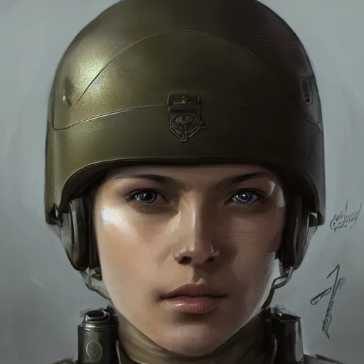 Image similar to Portrait of a woman by Greg Rutkowski, she is about 20 years old, athletic tomboy, attractive, military composure, short blonde hair, russian, she is wearing futuristic military fatigues, highly detailed portrait, digital painting, artstation, concept art, smooth, sharp foccus ilustration, Artstation HQ.