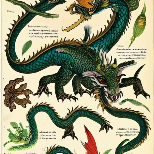 Prompt: field guide for dragon identification by john james audubon