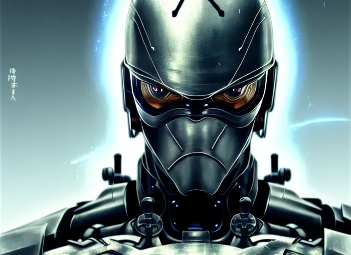 Image similar to a film portrait of a cyborg ninja raiden, finely detailed features, closeup at the face, sharp focus, perfect art, warzone background, cinematic lighting, intricate, anime, illustration, artstation, trending on pixiv fanbox, painted by greg rutkowski, studio ghibli, yoji shinkawa, hayao miyazaki,