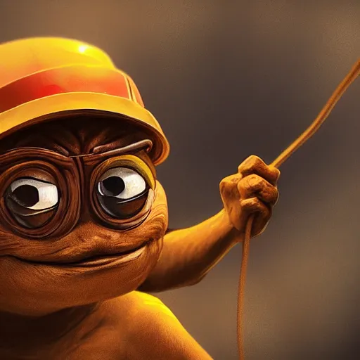 Image similar to pepe the miner, realistic, detailed, photography, artstation, dramatic light