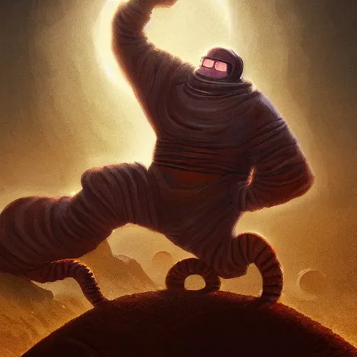 Image similar to peter griffin riding on the back of a worm from ( dune ), fantasy art, landscape art, in the style of greg rutkowski, illustration, epic