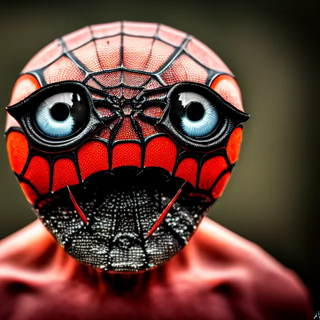 Image similar to man with scary spider face, highly detailed, 8 k, hdr, smooth, sharp focus, high resolution, award - winning photo