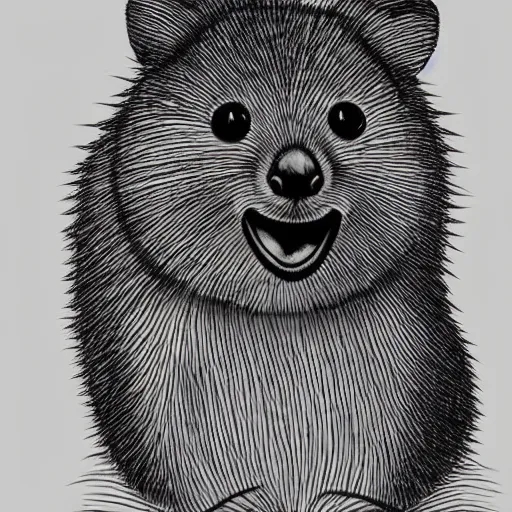 Image similar to monochromatic illustration of a happy quokka, one line, line drawing, unbroken, minimalist