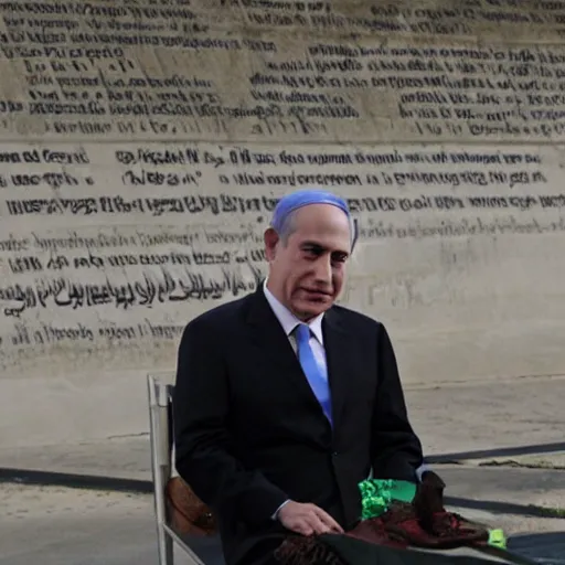 Image similar to bibi netanyahu as a homeless person