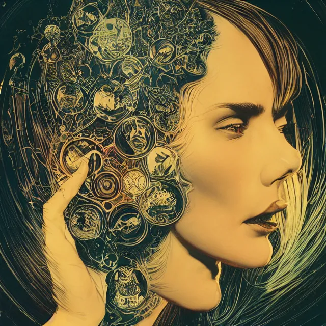 Image similar to a wandering mind, intrusive thoughts, grotesque, horror, high details, intricate details, by vincent di fate, artgerm julie bell beeple, inking, vintage 6 0 s print, screen print