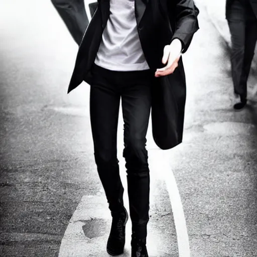 Image similar to persona 5 joker with a black blazer, white tshirt, and a black jean, in real life, pinterest, 4k high quality