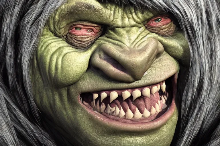 Prompt: realistic portrait photo of a happy orc. high resolution color photo, times magazine 2 0 2 1