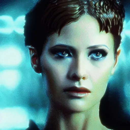 Image similar to of gorgeous and vulnerable Rachael in Blade Runner, photorealistic,