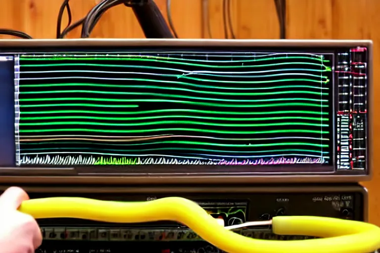 Image similar to an oscilloscope shaking a sound wave, wiggling a weasel, a stoat sinusoid spectacle : the wiggle and the wave - the wiggle is the wave! demonstration of a sine wave ermine.