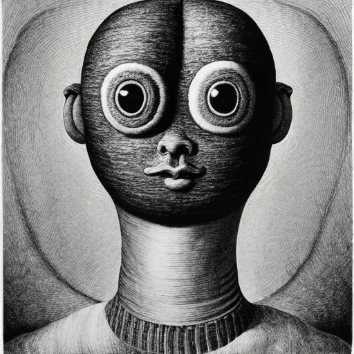 Prompt: portrait photo of a wool sock with giant eyes, face made from unfulfilled dreams, extremely high details, realistic, by MC Escher and Rene Margitte and Giuseppe Arcimboldo