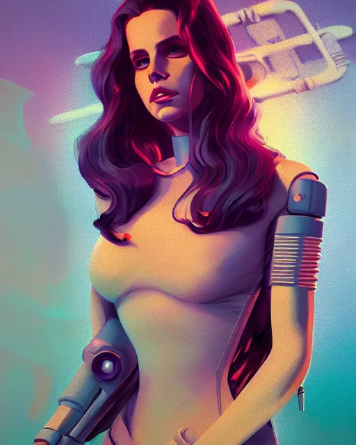 Image similar to portrait of lana del rey as a cyborg. intricate abstract. intricate artwork, by tooth wu, wlop, beeple, dan mumford. concept art, octane render, trending on artstation, greg rutkowski very coherent symmetrical artwork. cinematic, key art, hyper realism, high detail, octane render, 8 k, iridescent accents