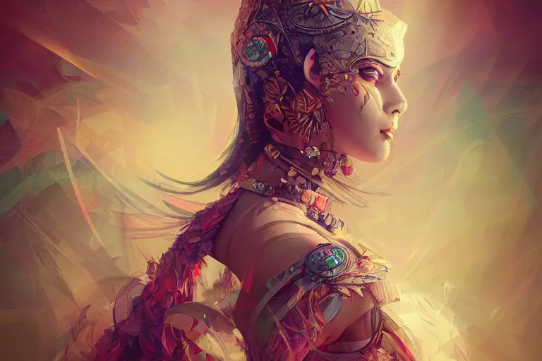 Image similar to photo of goddes of war in modern city, elegant, highly detailed, smooth, sharp focus, trippy dmt lsd psychedelic, illustration, beautiful, geometric, trending on artstation, cinematic, artwork by WLOP