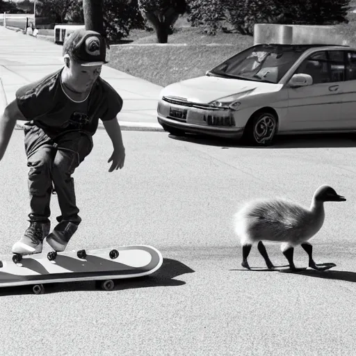 Image similar to goose skateboarding