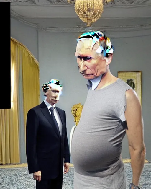 Image similar to “Vladimir Putin with a big pregnant belly”