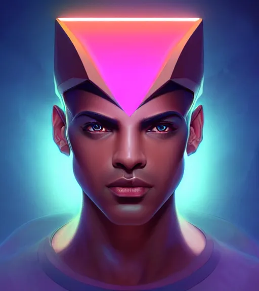 Image similar to symmetry!! egyptian god of technology, solid cube of light, hard edges, product render retro - futuristic poster scifi, lasers and neon circuits, brown skin handsome egyptian god, intricate, elegant, highly detailed, digital painting, artstation, concept art, smooth, sharp focus, illustration, dreamlike, art by artgerm