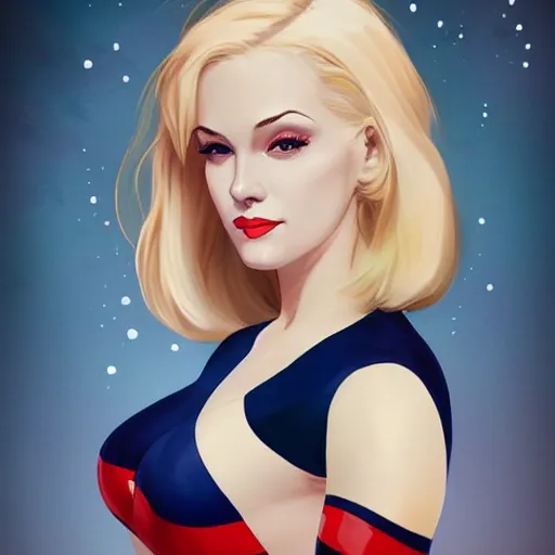 Prompt: a beautiful pin - up portrait of a beautiful cute superhero woman, blonde hair, bob haircut, matte navy - blue bodysuit, white cape, intricate, elegant, 8 k, highly detailed, digital painting, concept art, smooth, sharp focus, illustration, disney, artgerm and loish and wlop and alphonse mucha