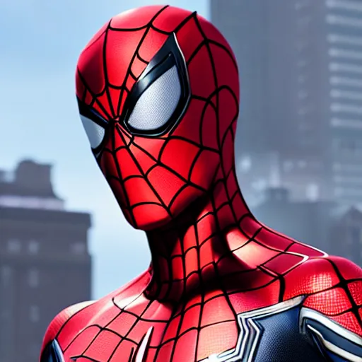 Image similar to still photo of iron spider - man, highly detailed, photorealistic portrait, bright studio setting, studio lighting, crisp quality and light reflections, unreal engine 5 quality render