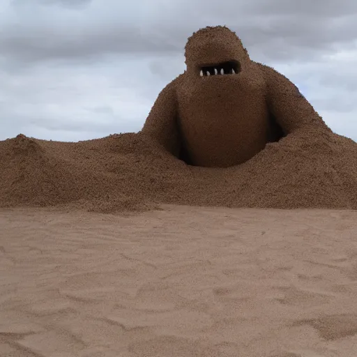 Image similar to a monster made out of sand in the desert with a tornado