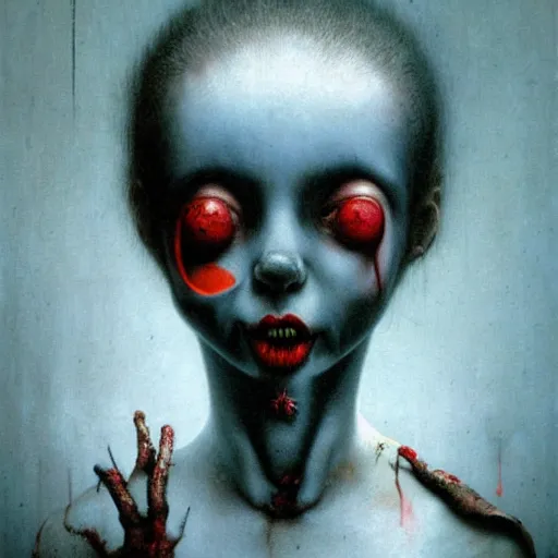 Image similar to cute young female sadistic clown by beksinski
