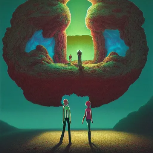 Prompt: Rick & Morty made by Zdzislaw Beksinski, 4k detailed art