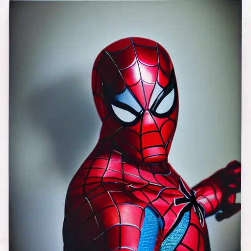 Image similar to a single iron man and spider - man hybrid, dslr, polaroid