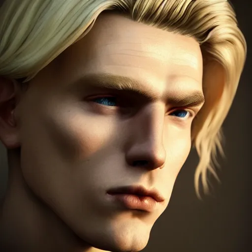 Prompt: A videogame portrait of a blond young Irish man with high cheekbones. Good bone structure. Dressed in 1940s style. Highly detailed, fine Art, high detail, great lighting, 8k resolution, masterpiece, concept art, illustration, clear eyes, painting oil on canvas, octane render, HDR, trending on artstation, 4k, 8k, HD