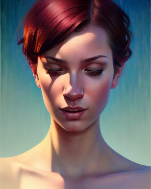 Image similar to stylized portrait of an artistic pose, composition, young tattooed suicide girl, realistic shaded, fine details, realistic shaded lighting poster by ilya kuvshinov, magali villeneuve, artgerm, jeremy lipkin and michael garmash and rob rey