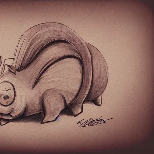 Prompt: a beautiful draw of a pig and a snail, artstation