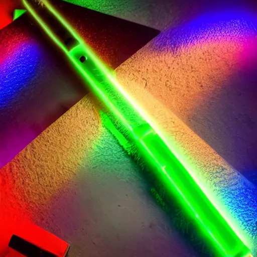 Image similar to an extremely high quality photo of a surreal neon-lightsaber-topaz-sandwich, the polymer clay ((sandwich)) creation, a hybrid mixture of sandwichopallightsaberrainbow and opalrainbowtopazlightsabers, promotional photo, 4k polymer clay food photography