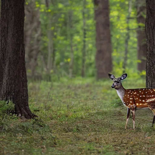 Prompt: a beautiful spotted deer in the woods, canon eos c 3 0 0, ƒ 1. 8, 3 5 mm, 8 k, medium - format print