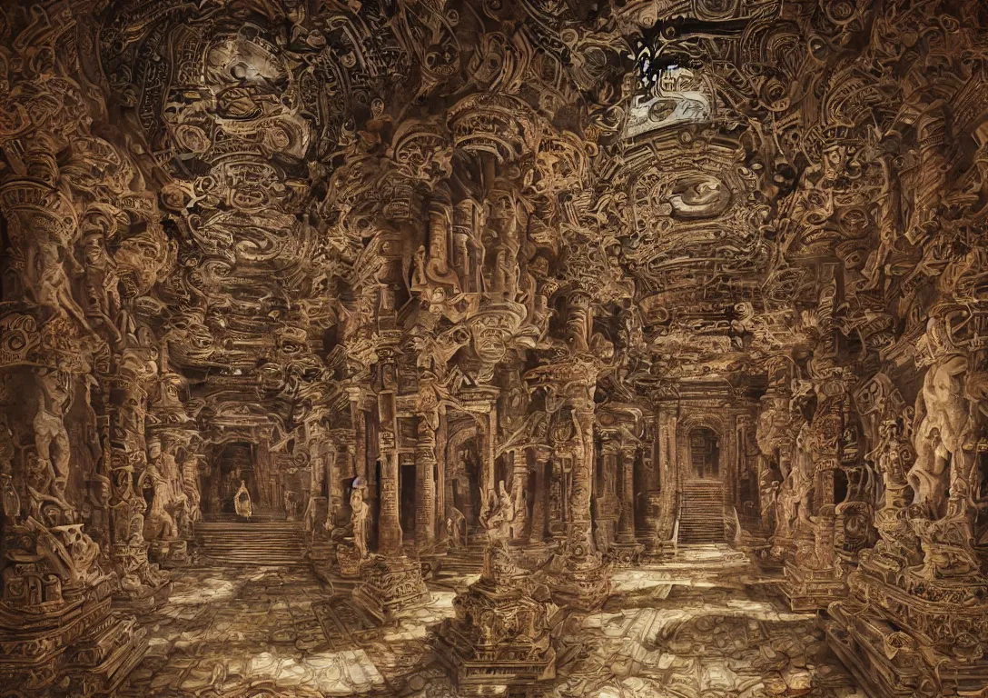 Image similar to hall of gods, with intricate details, by greg ruttowski, trending on artstation