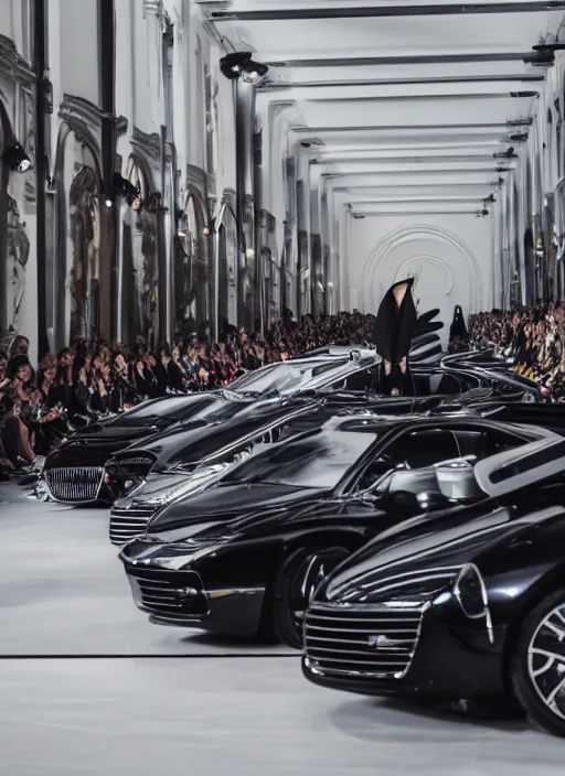 Image similar to hyperrealistic and heavy detailed balenciaga runway show of cars, leica sl 2 5 0 mm, vivid color, high quality, high textured, real life