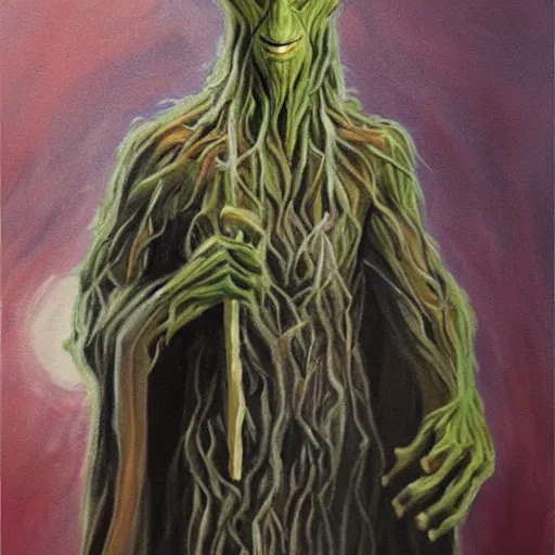 Image similar to gandalf as groot, painting