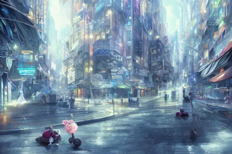 Image similar to dynamic composition, motion, ultra - detailed, incredibly detailed, a lot of details, amazing fine details and brush strokes, colorful and grayish palette, smooth, hd semirealistic anime cg concept art digital painting, watercolor oil painting without people, in asian city in style of cytus and deemo, blue flame, relaxing, calm and mysterious vibes