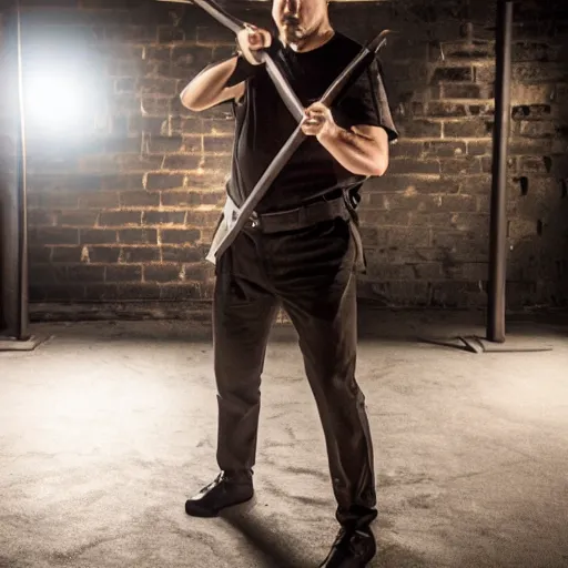 Prompt: andrew tate with a katana, epic stance, cinematic, studio lighting