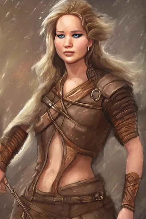 Prompt: jennifer lawrence portrait as a dnd character fantasy art.