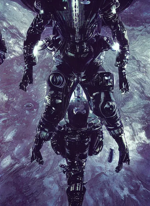 Image similar to astronauts in dark void underwater - complex and hyperdetailed technical suit. reflection and dispersion materials. rays and dispersion of light. volumetric light. f / 3 2. noise film photo. flash photography. ultra realistic, wide angle. poster by wayne barlowe, hajime sorayama aaron horkey, craig mullins