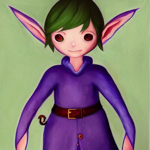 Prompt: little elf boy, purple tunic, soft hair. light color palate, detailed soft painting, made in abyss art style, anatomically correct, inspired in balthus