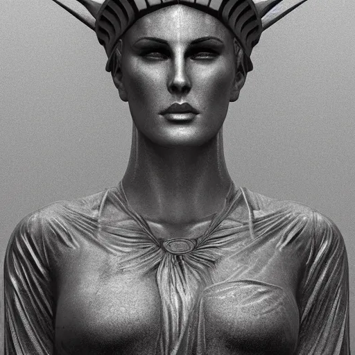 Prompt: rumer willis is the statue of liberty, au naturel, hyper detailed, digital art, trending in artstation, cinematic lighting, studio quality, smooth render, unreal engine 5 rendered, octane rendered, art style by klimt and nixeu and ian sprigger and wlop and krenz cushart.